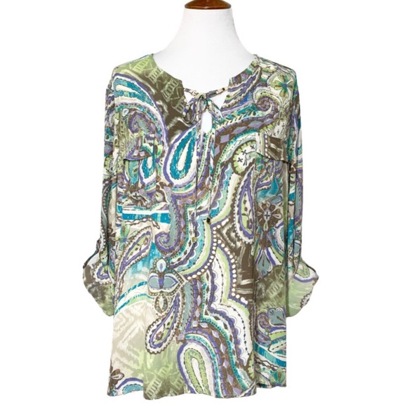 SOLD-Chico’s Paisley Tie Neck Tunic - Picture 2 of 12